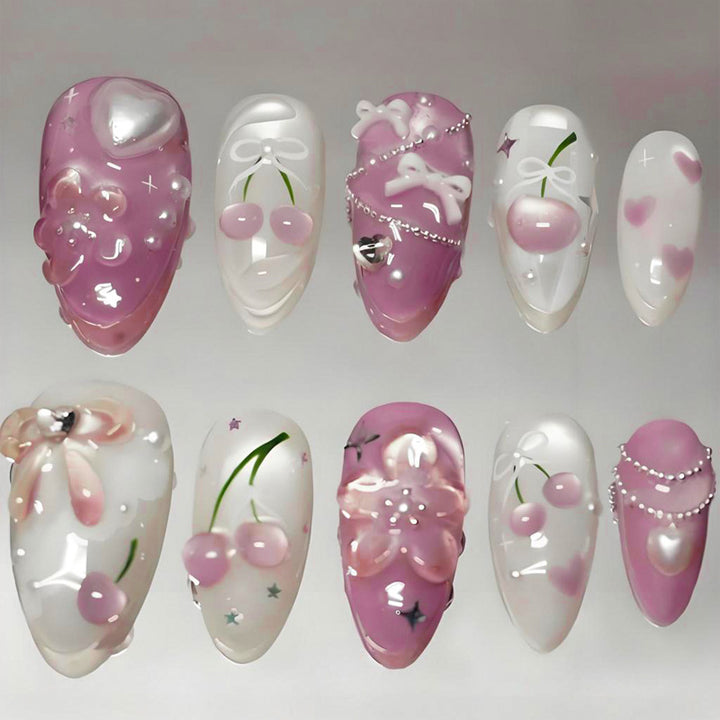 Artificial nail set with creative heart and flower designs Bowlift