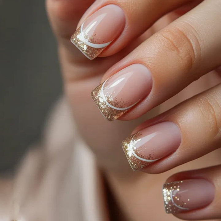 Elegant French Tip Glitter Nail Art Bowlift