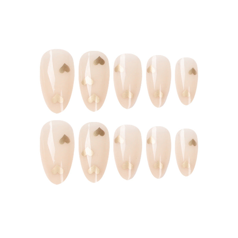 Artful Nail Art with Golden Heart Accents Bowlift