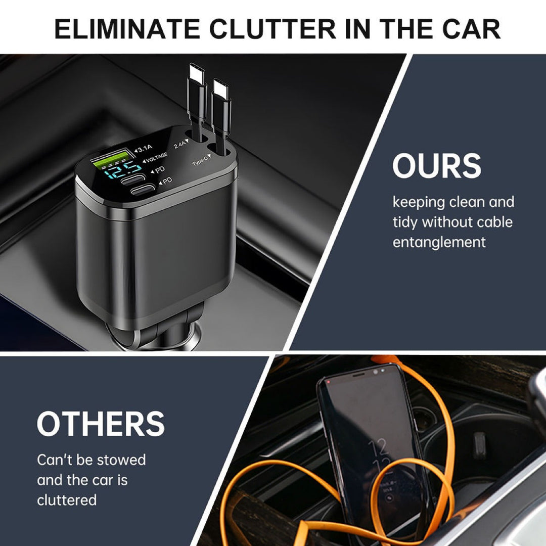 High-Power Fast Car Charger with Dual USB-C PD Ports and LED Voltage Display Bowlift