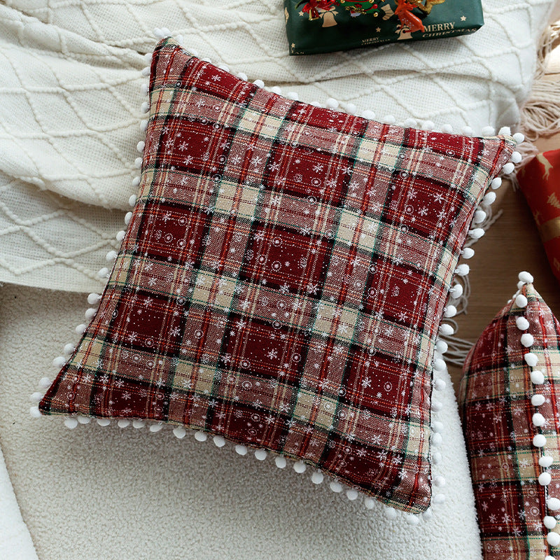 Checked flannel decorative pillow cover with teddy trim and concealed zipper Bowlift