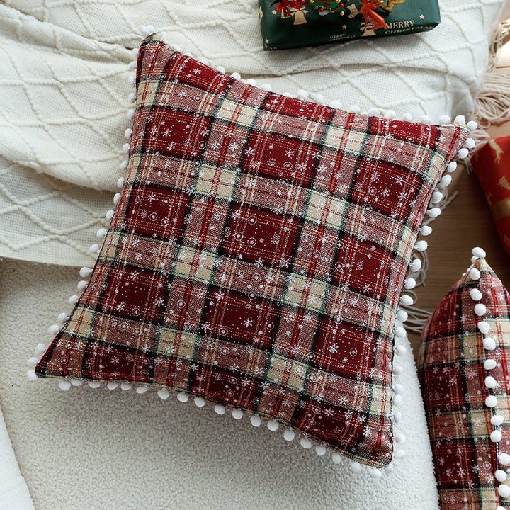 Checked flannel decorative pillow cover with teddy trim and concealed zipper Bowlift