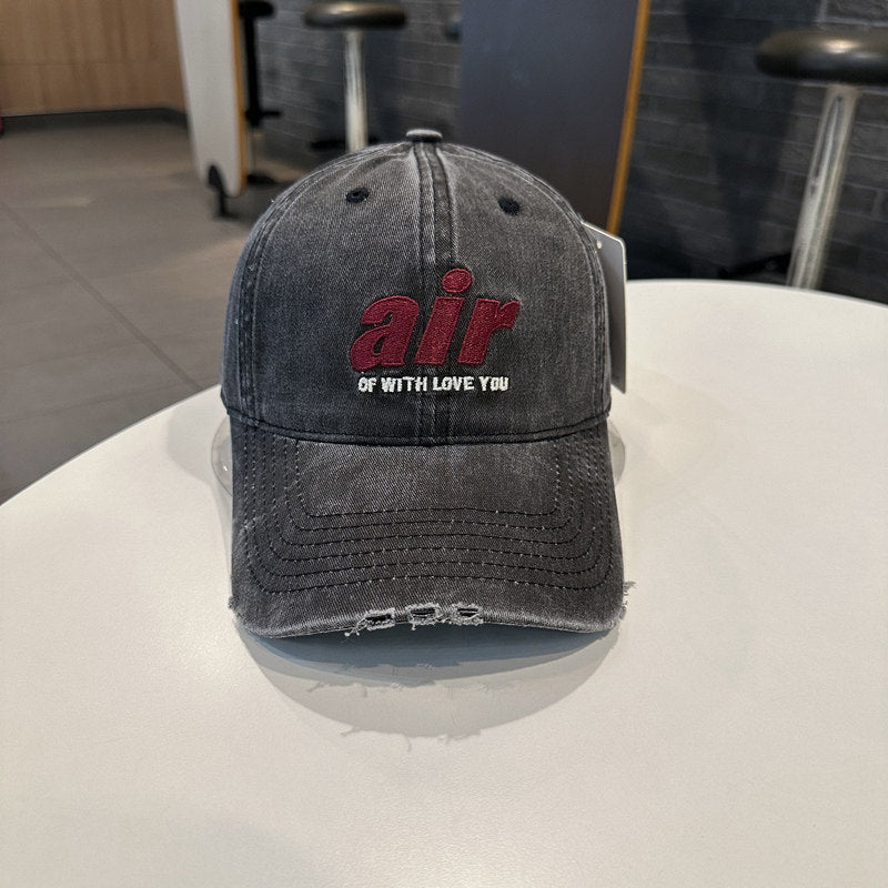 Distressed Denim Baseball Cap with Unique Embroidery