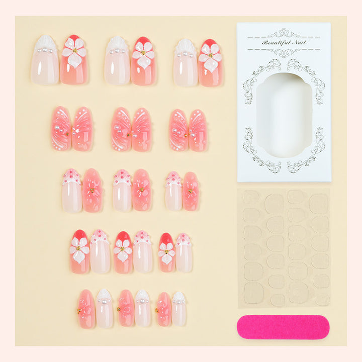 Artificial nail set with elegant floral accents Bowlift