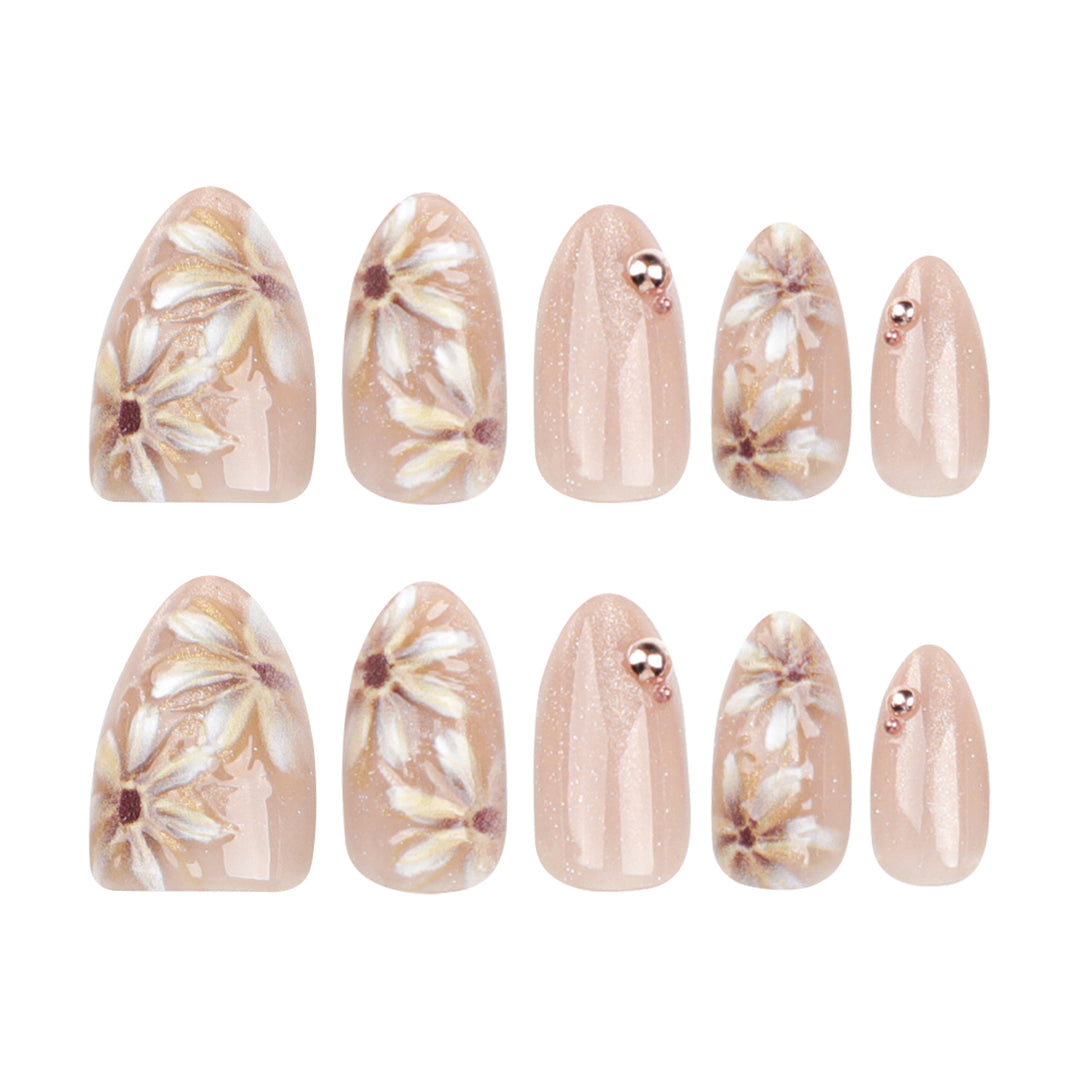 Artful Nail Extensions with 3D Flower Design Bowlift