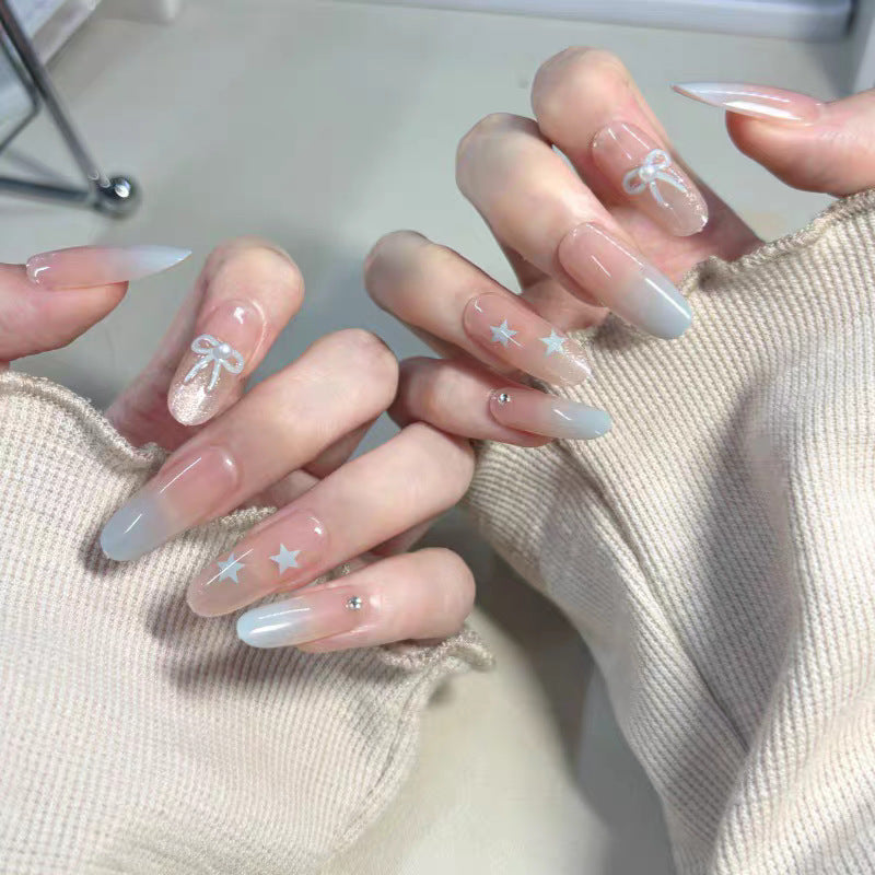 Decorative Press-On Nail Art Set with Bow and Gradient Details Bowlift