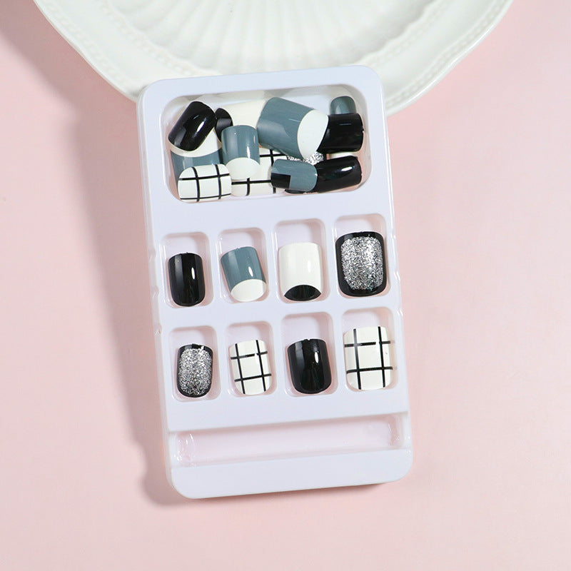 Artistic Press-On Nail Set with Modern Geometric Designs Bowlift