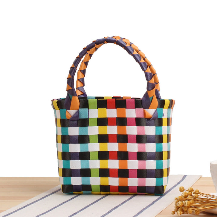 Handcrafted Tote Bag in Modern Check Pattern Bowlift