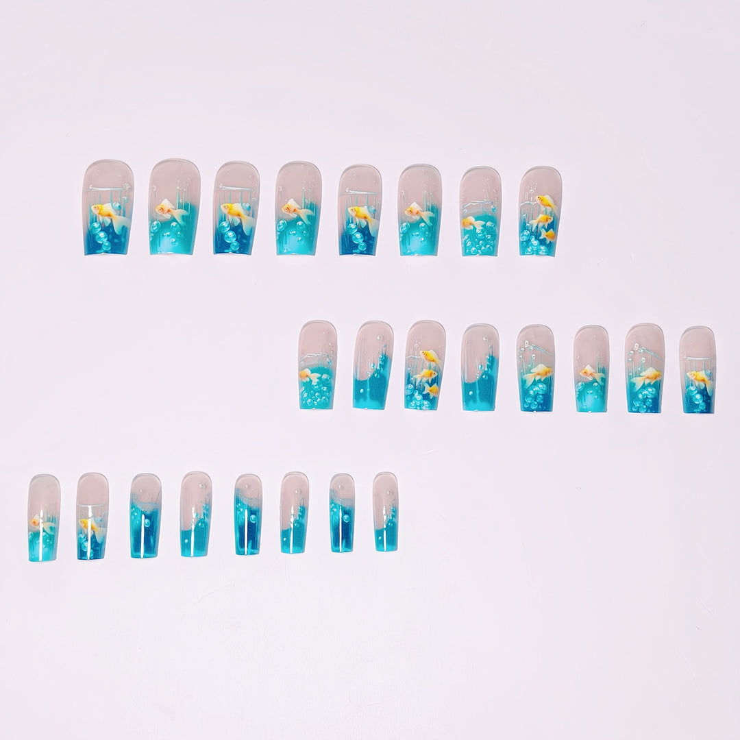 Creative art nails with maritime goldfish design Bowlift