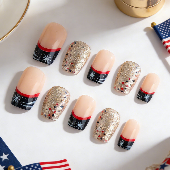 Decorative Press-On Nail Art Set with Glitter Accents Bowlift