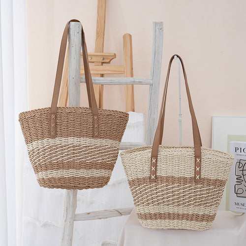 Handwoven beach bag with leather handles Bowlift