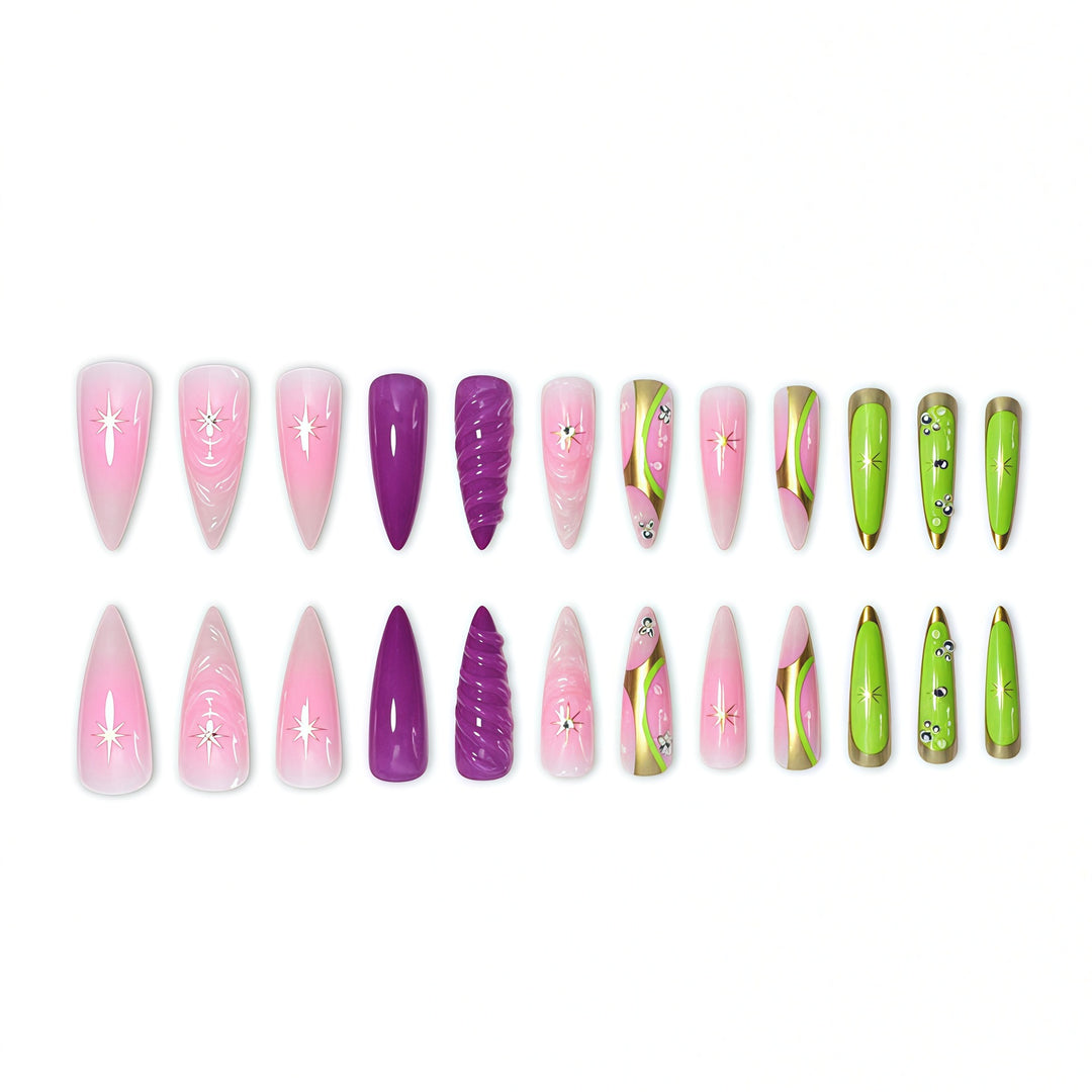 Artistic Press-On Nail Set Bowlift