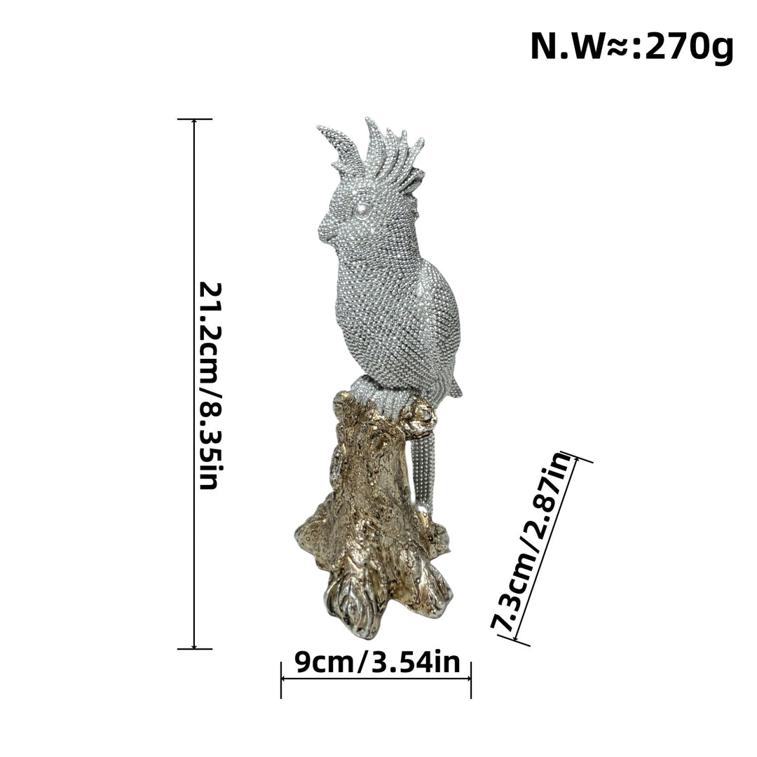 Shiny parrot figure on tree stump Bowlift