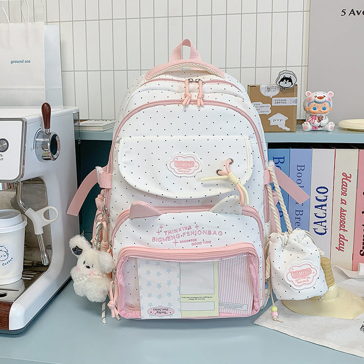 Polka Dot Design Backpack with Multiple Compartments Bowlift