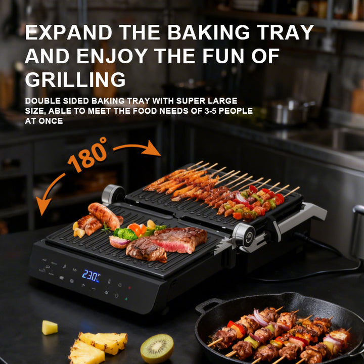 Electric Grill Maker with Non-Stick Plates and Adjustable Temperature Control Bowlift