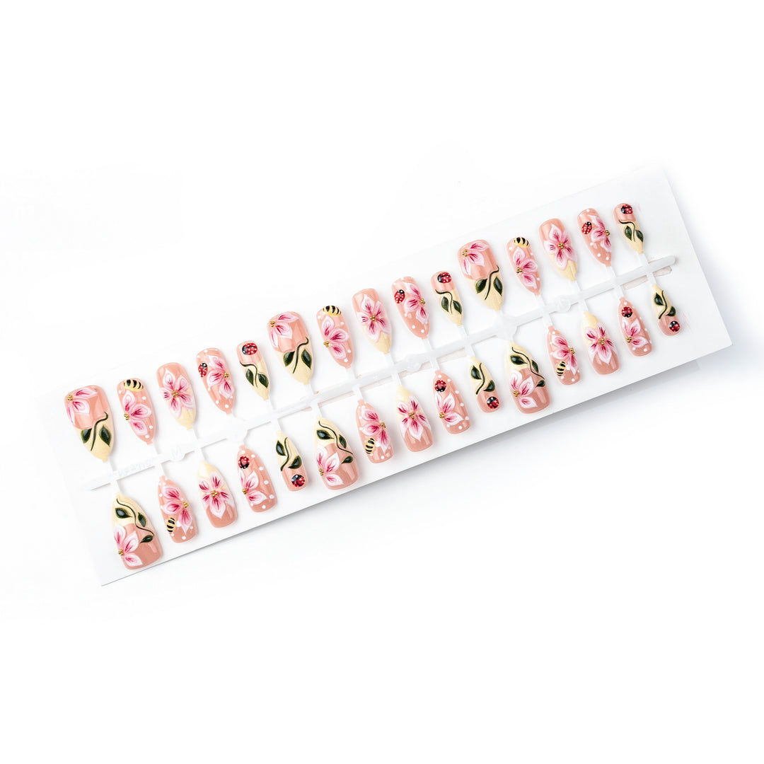 Artful Nail Extensions with Floral Designs Bowlift