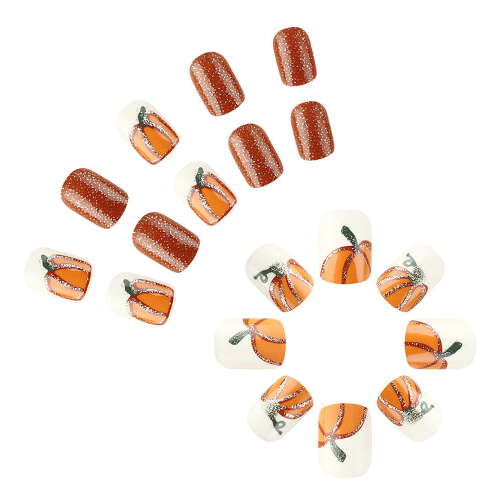 Festive Pumpkin-Themed Press-On Nail Art Bowlift