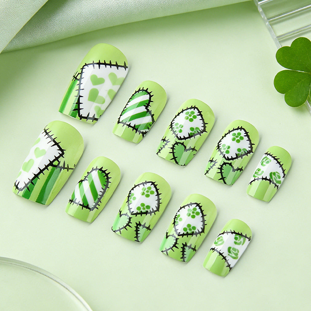 Artistic Patchwork Press-On Nail Design Bowlift