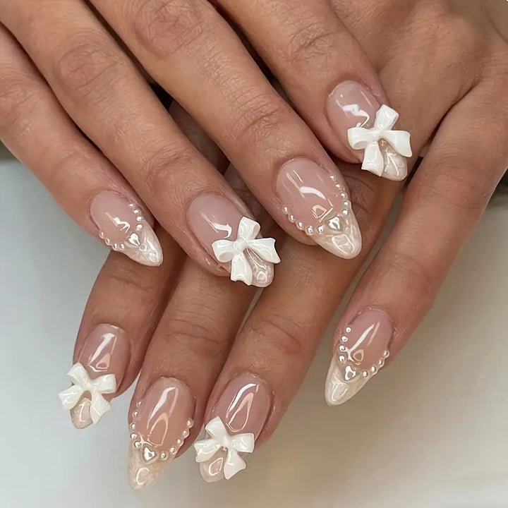 Elegant Bow-Embellished Press-On Nail Art Bowlift