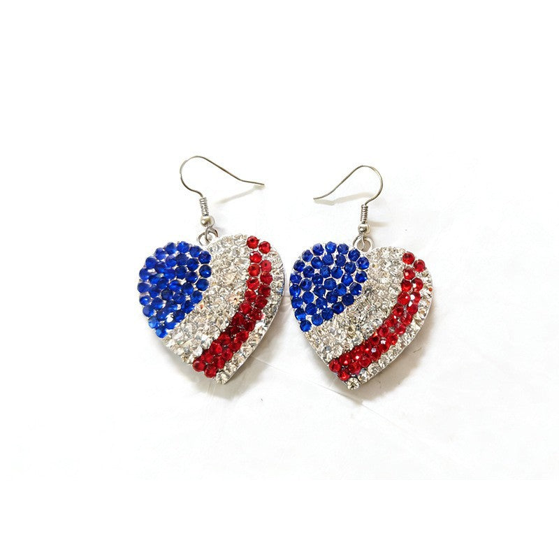Women's nan patriotic rhinestone stars and stripes teardrop dangle earrings with fishhook Bowlift