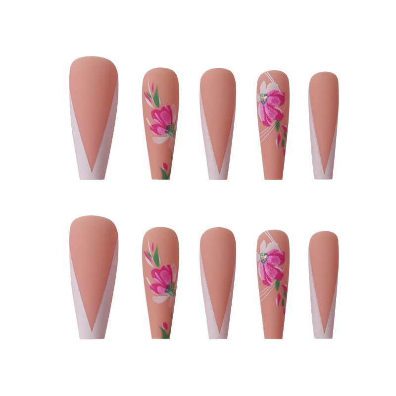 Floral Art Long Stiletto Press-On Nails Bowlift