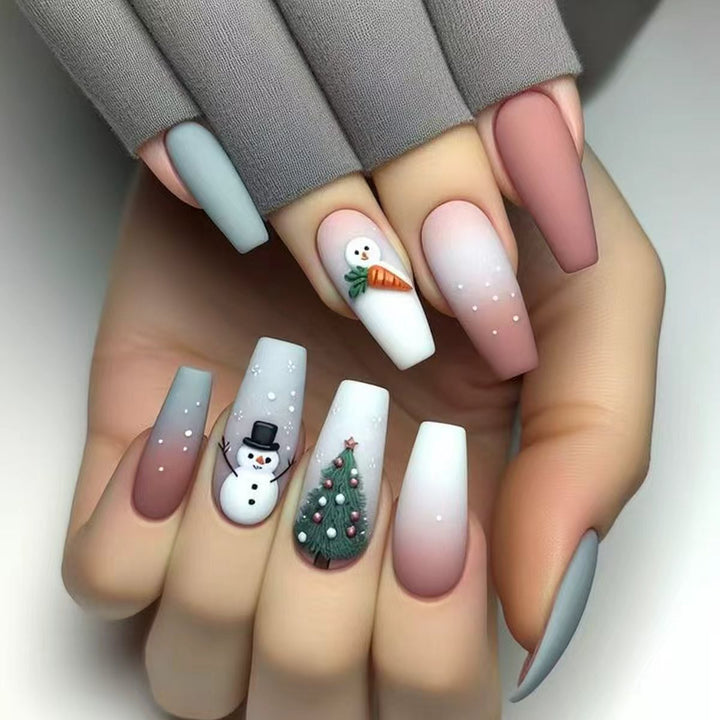 Artificial nails with winter snowman design Bowlift