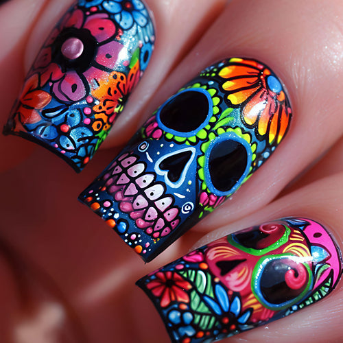Nail art set with Lively Skull Design Bowlift