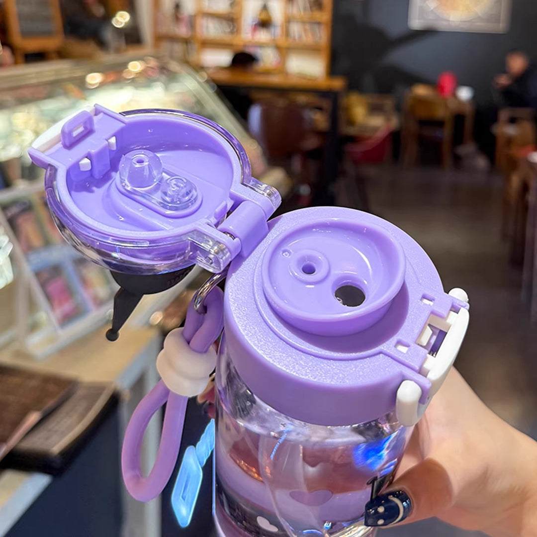 Women's water bottle with interactive lid and cute character design Bowlift