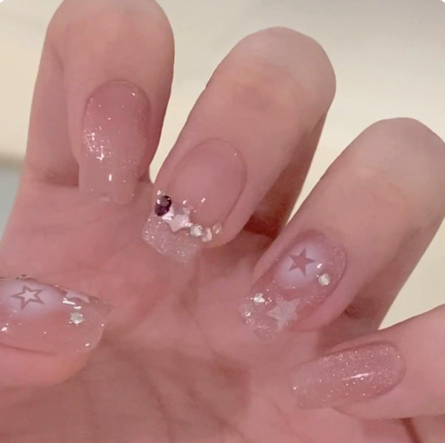 Elegant Artificial Nails with Sparkling Glitter Bowlift
