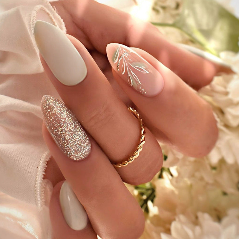 Elegant Press-On Nail Art Set with Floral Accents Bowlift