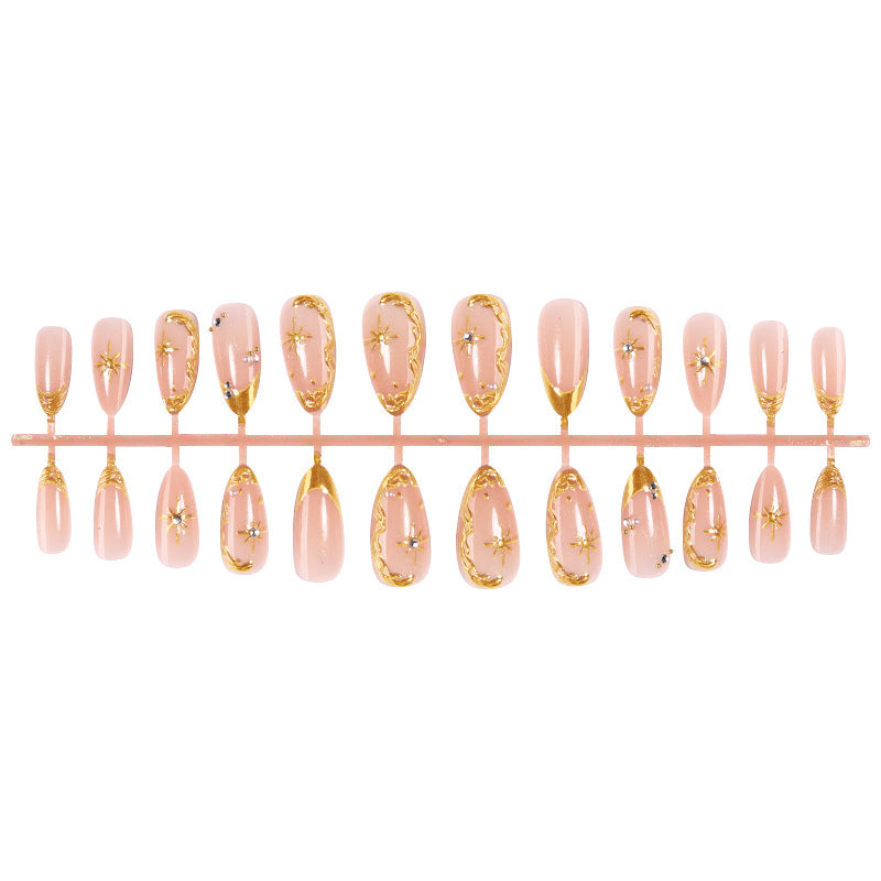 Decorative Press-On Nail Art Set with Gold Accents Bowlift