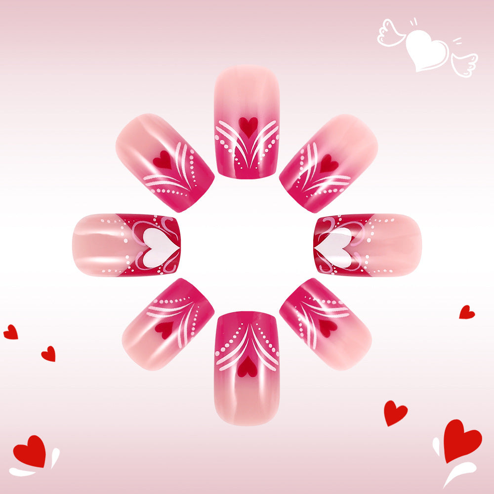 Heart-Embellished Press-On Nail Art Bowlift