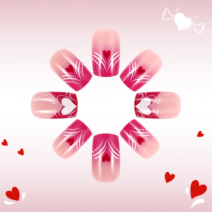 Heart-Embellished Press-On Nail Art Bowlift