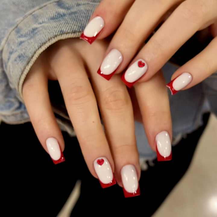 Heart-Accent Acrylic Nail Art Extensions Bowlift