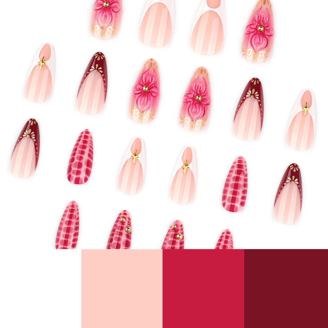 Artistic Nail Art with Floral and Glitter Accents Bowlift