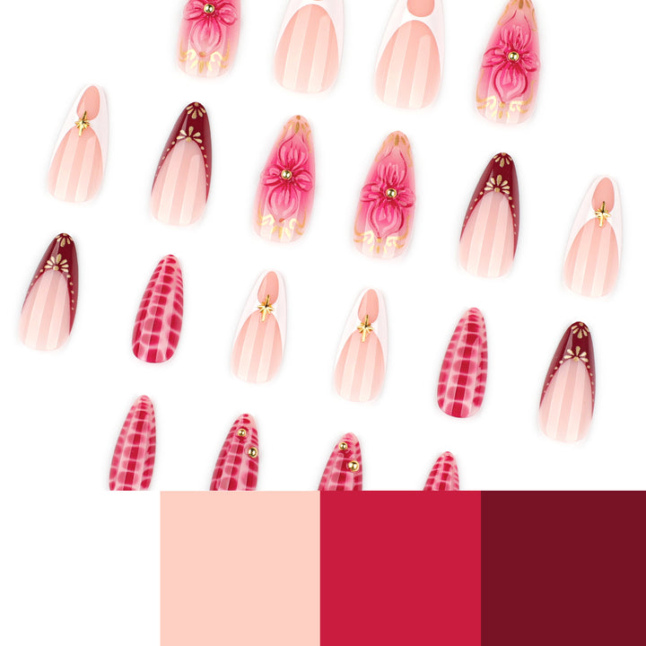 Artistic Nail Art with Floral and Glitter Accents Bowlift