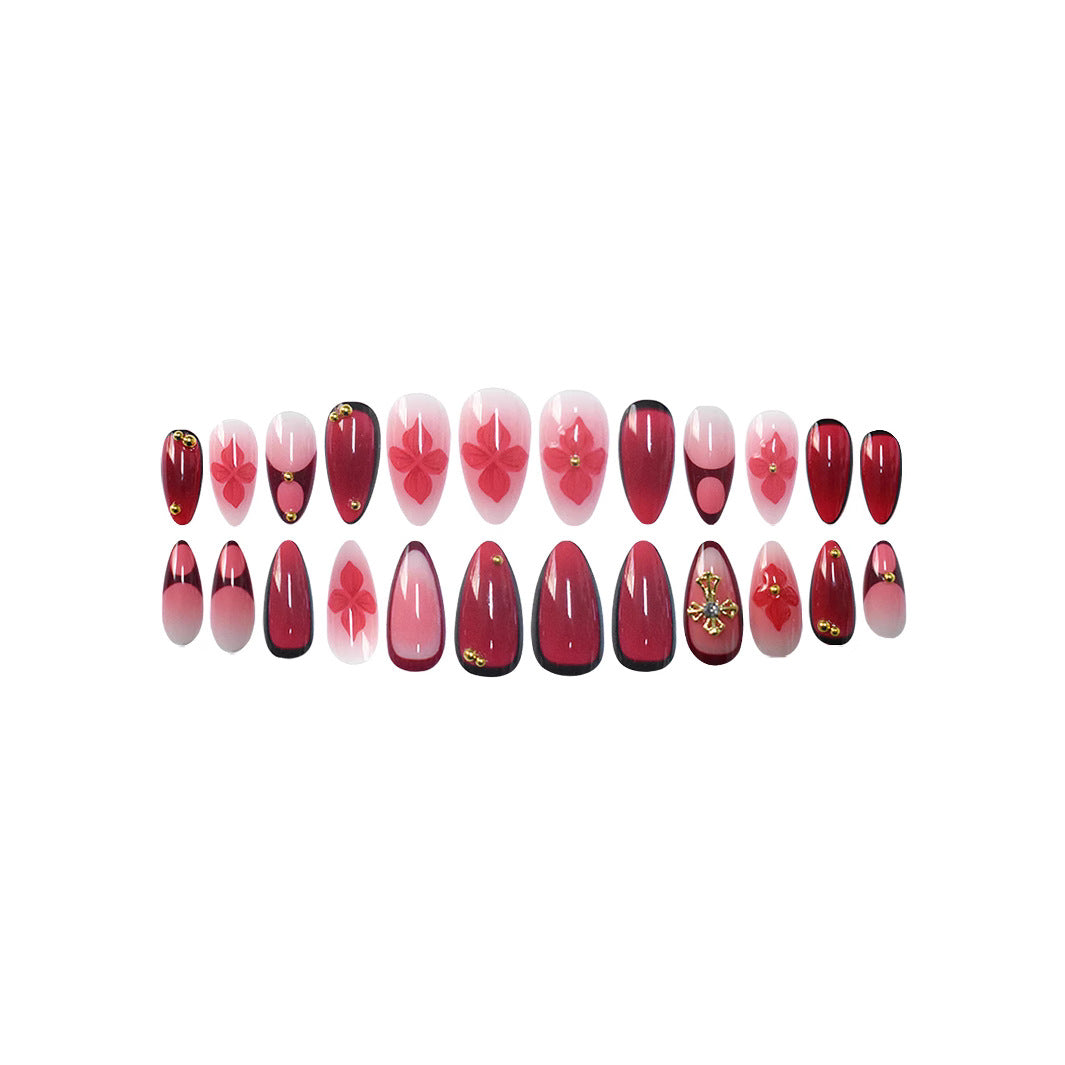 Premium Artistic Floral Stiletto Press-On Nails Bowlift