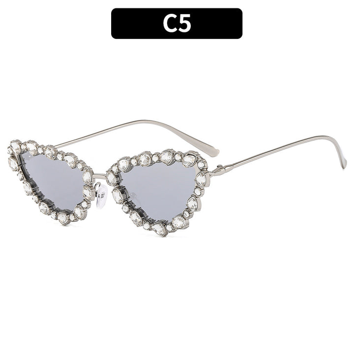 Heart-Shaped Rhinestone-Accented Sunglasses