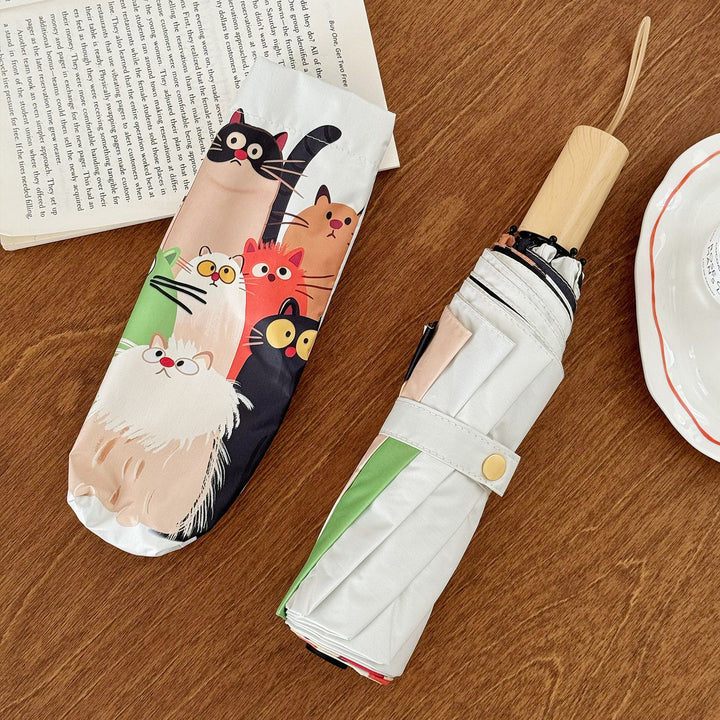 Women's Folding Umbrella with Playful Cat Design Bowlift