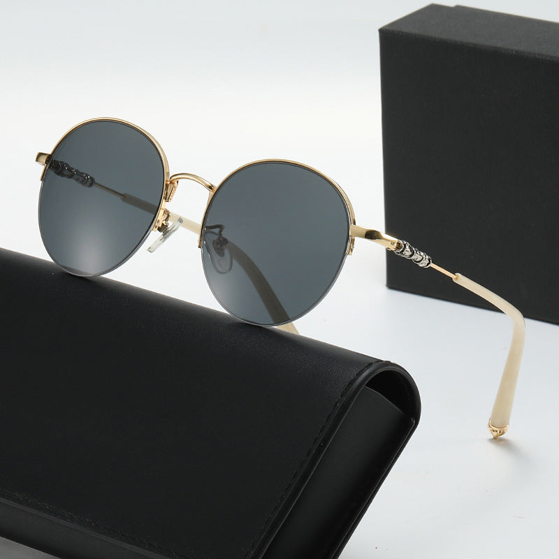 Women's round sunglasses with elegant metal frame and comfortable nose pads Bowlift