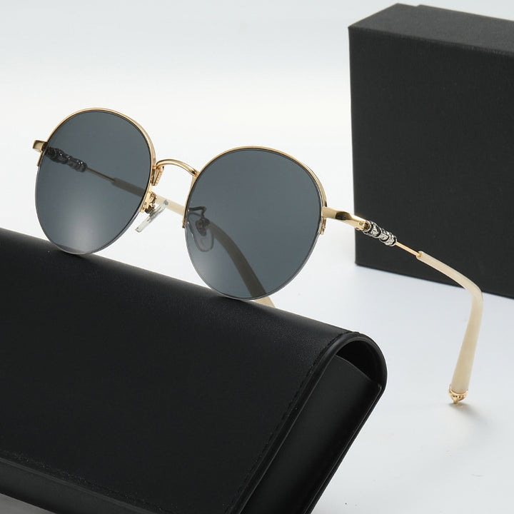 Women's round sunglasses with elegant metal frame and comfortable nose pads Bowlift