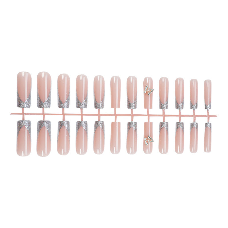 Elegant Silver Glitter Press-On Nail Set Bowlift