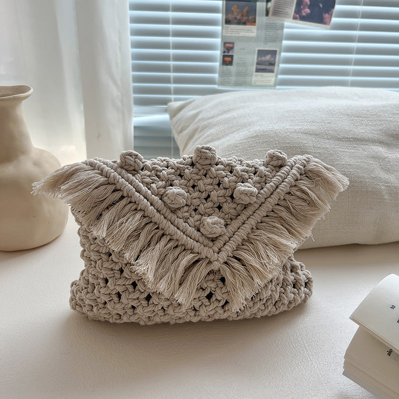 Handmade Fashion Crossbody Bag with Fringes and Decorative Accents Bowlift