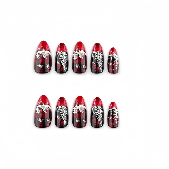 Artificial nails in elegant winter design with 3D Christmas tree motifs Bowlift