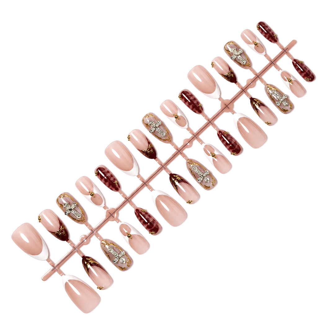 Premium Decorative Press-On Nail Art Set with Gold Accents Bowlift