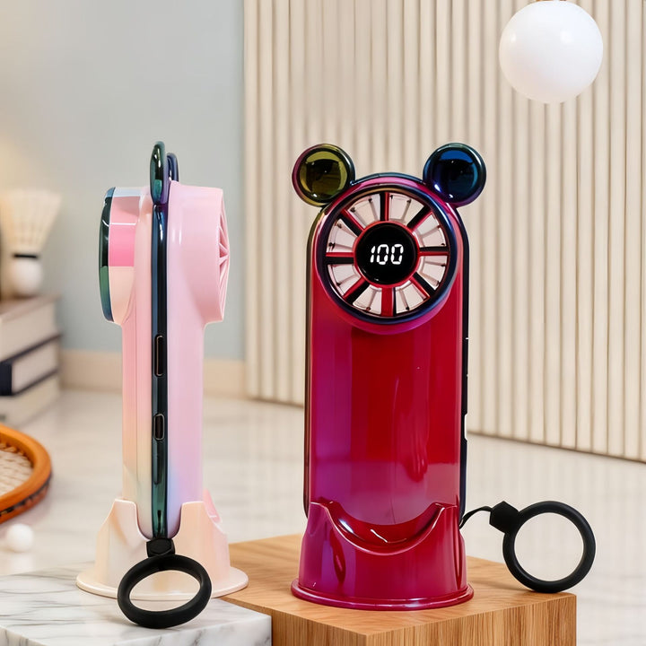 Ladies portable hand fan with digital temperature display and cute character design Bowlift