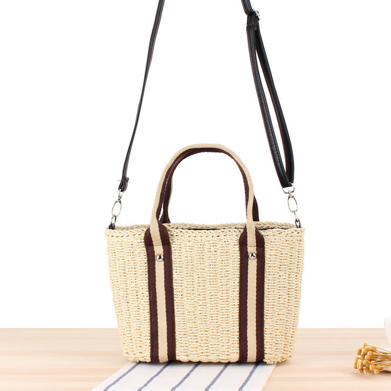 Handbag Made of Braided Natural Material with Removable Leather Strap Bowlift