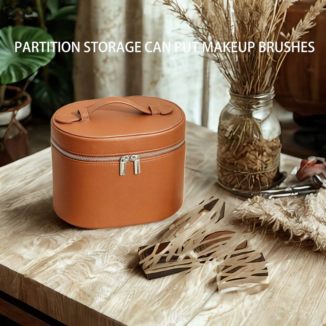 Cosmetic bag with practical carrying handle and double zipper Bowlift
