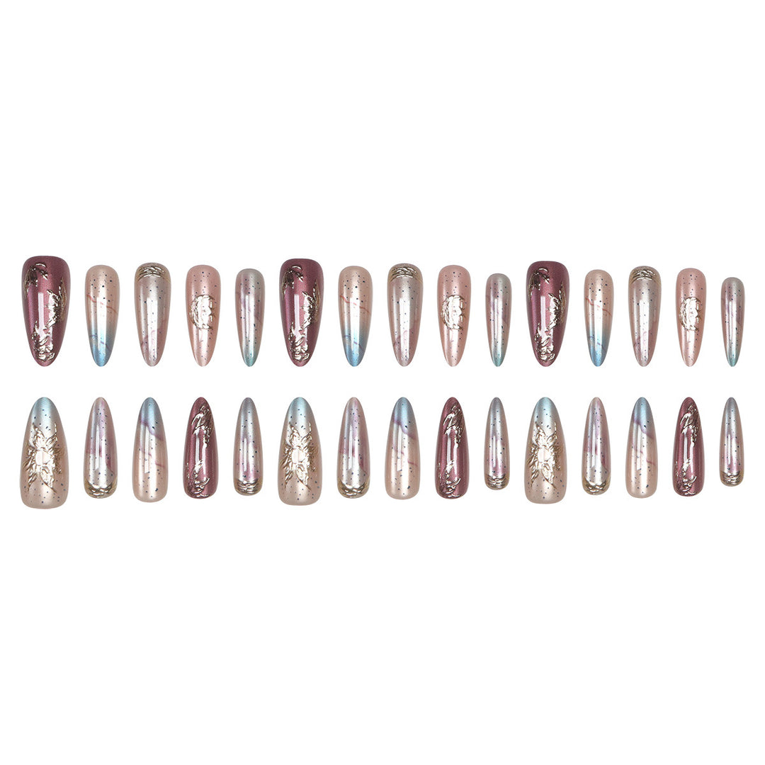 Elegant Stiletto Press-On Nail Set with Metallic Accents Bowlift
