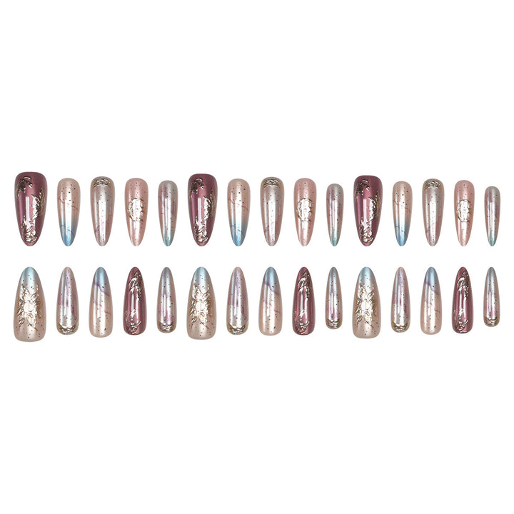 Elegant Stiletto Press-On Nail Set with Metallic Accents Bowlift